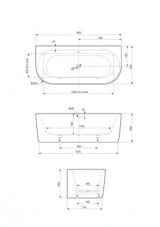 Акриловая ванна CEZARES METAURO-INT-Wall-180-80-60-B-W-MATT